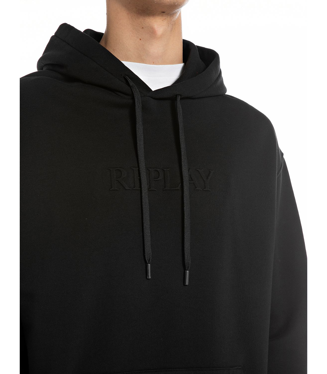 リラックスフィット レタリング刺しゅうコットンフリースフーディー 詳細画像 ブラック 3